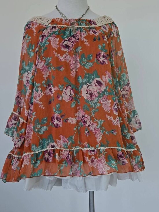 Tops - Boho Floral Off Shoulder Peasant Blouse
